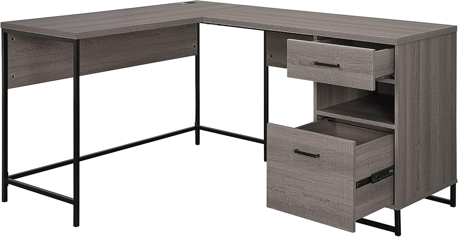 OSP Home Furnishings Hagney Lane L-Shape Desk with AC and USB Power Hub and Storage, Farm Oak