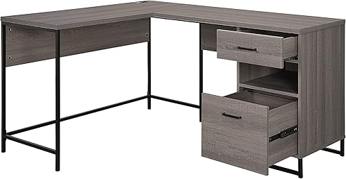 OSP Home Furnishings Hagney Lane Escritorio en forma de L con CA y concentrador de alimentación USB y almacenamiento, roble de granja