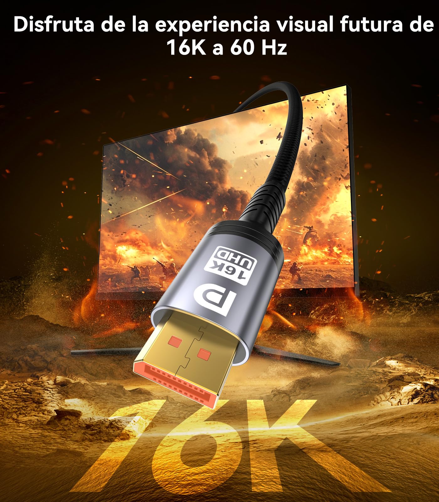 Sniokco 80Gbps Cable DisplayPort 2.1 1.5M, VESA Certificado 16K DP Cable 16K@60Hz 8K@240Hz 4K@540Hz 360Hz 240Hz Compatible con Monitor HDR HDCP 2.3 DSC FreeSync G-Sync Gráficos RTX 5090 4090 PC HDTV
