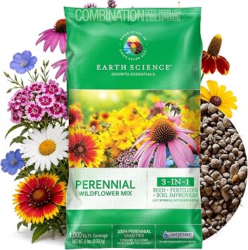 Earth Science Perennial Wildflower Mix6 lb3-in-1 Formula with Premium Wildflower Seeds, Plant Food and Soil Conditioners - Non-GMO, Natural Ingredients