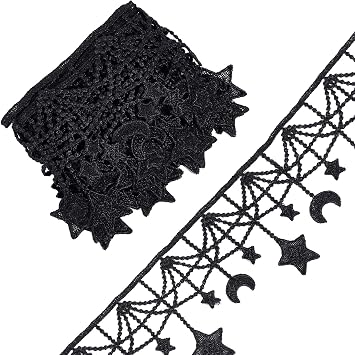 GORGECRAFT 3 Yards Black Embroidered Lace Trim Ribbon MoonStar Venice Floral Sewing Crochet Lace Fabric Embroidery Wedding Applique Patch Sticker for DIY Crafts Sewing Gift Wrapping 4.3 Inch Width