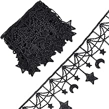 GORGECRAFT Cinta de encaje bordada negra de 3 yardas, MoonStar Venecia, costura floral, ganchillo, tela de encaje, apliques de boda, parche adhesivo para manualidades, costura, envoltura de regalo,