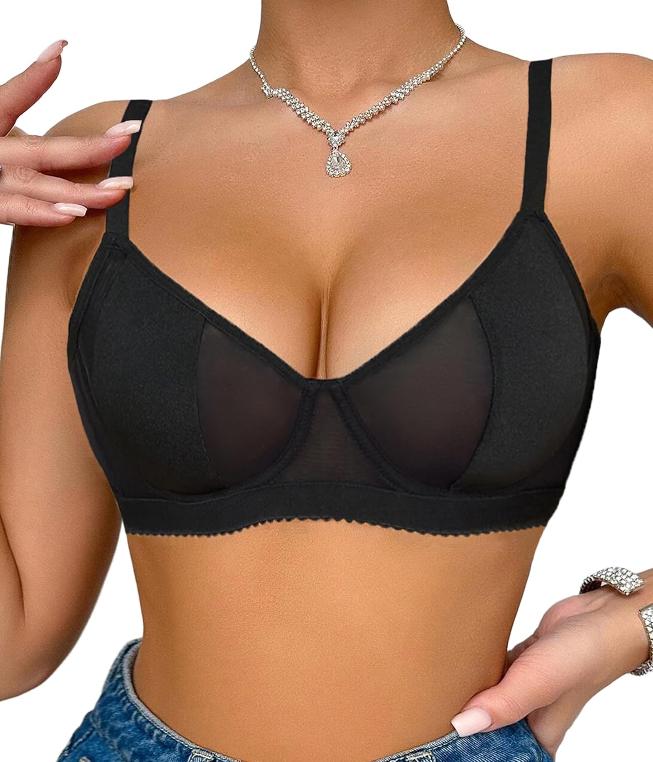 Avidlove Women's Bra Sheer Mesh Bras Sexy Underwire Brasieres Support Bralettes