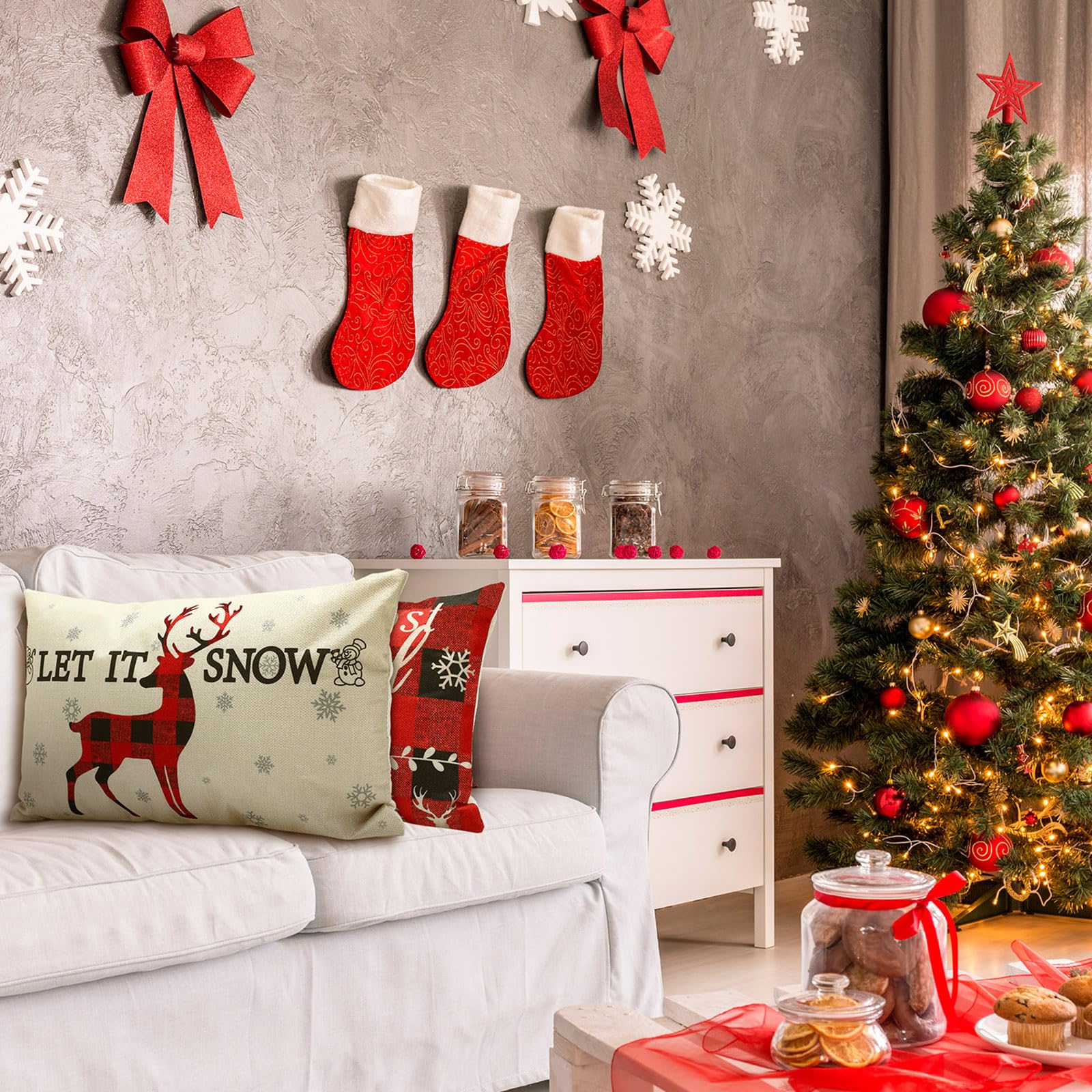 Juego De 4 Fundas De Almohada Navideñas, 45 X 45cm Fundas De Cojín Para