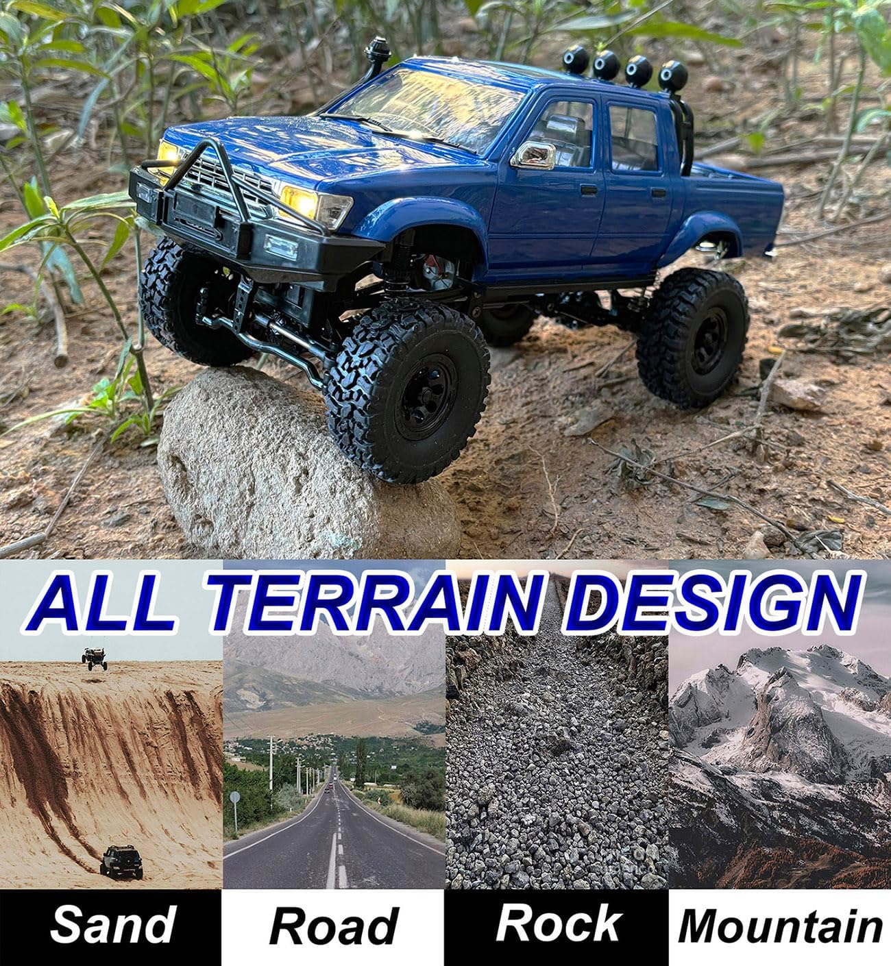 RC Rock Crawler WPL C64-1 RC Truck 4x4 1/16 RC Crawler Off Road Pickup Hobby RTR All Terrain 260 Motor Upgraded Chassis Proportional Throttle Steering 2.4GHz Axle Mounted Servo Adult