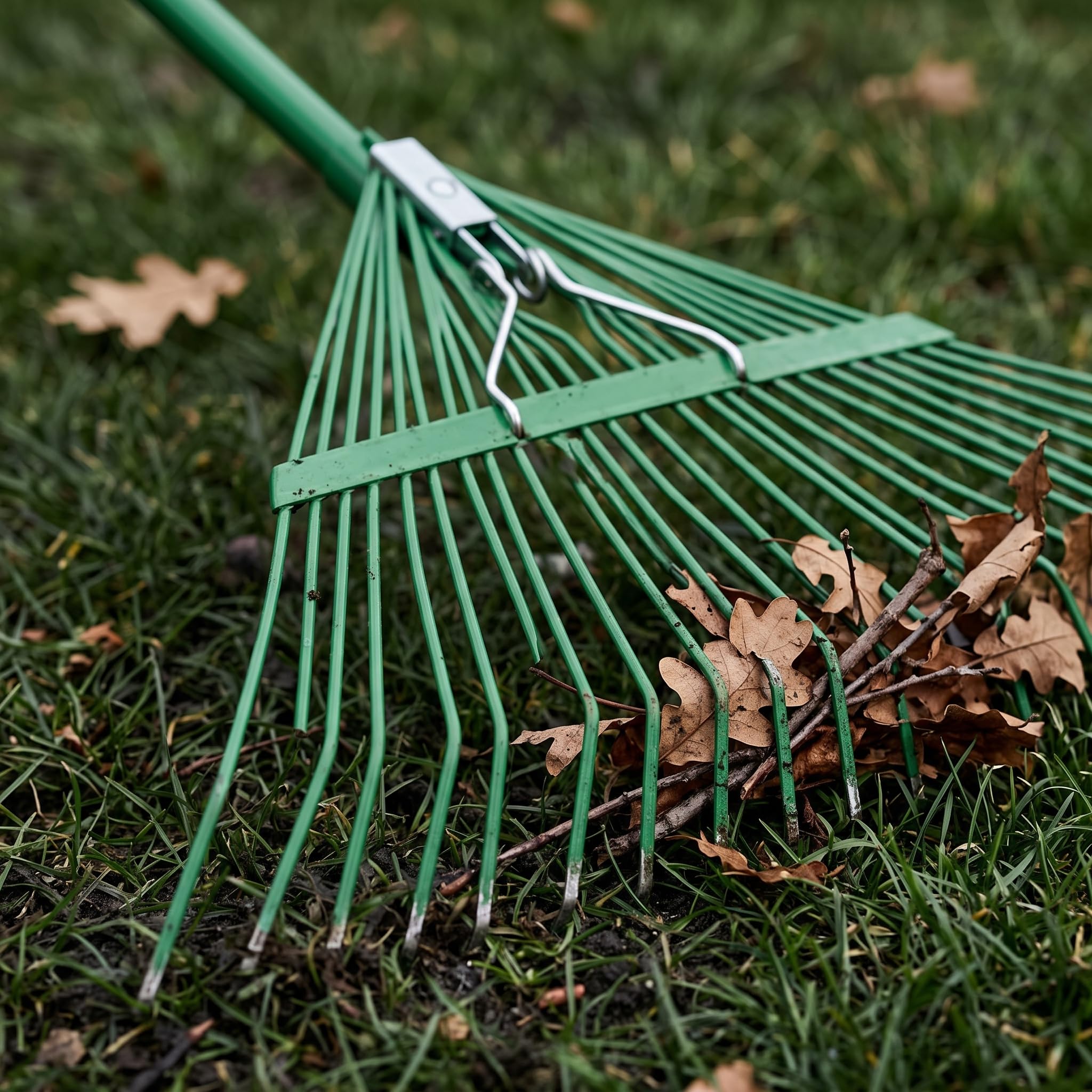 Rastrello Giardino 24 Denti in Metallo con Manico da 1.2m per Foglie e Pulizia Prato