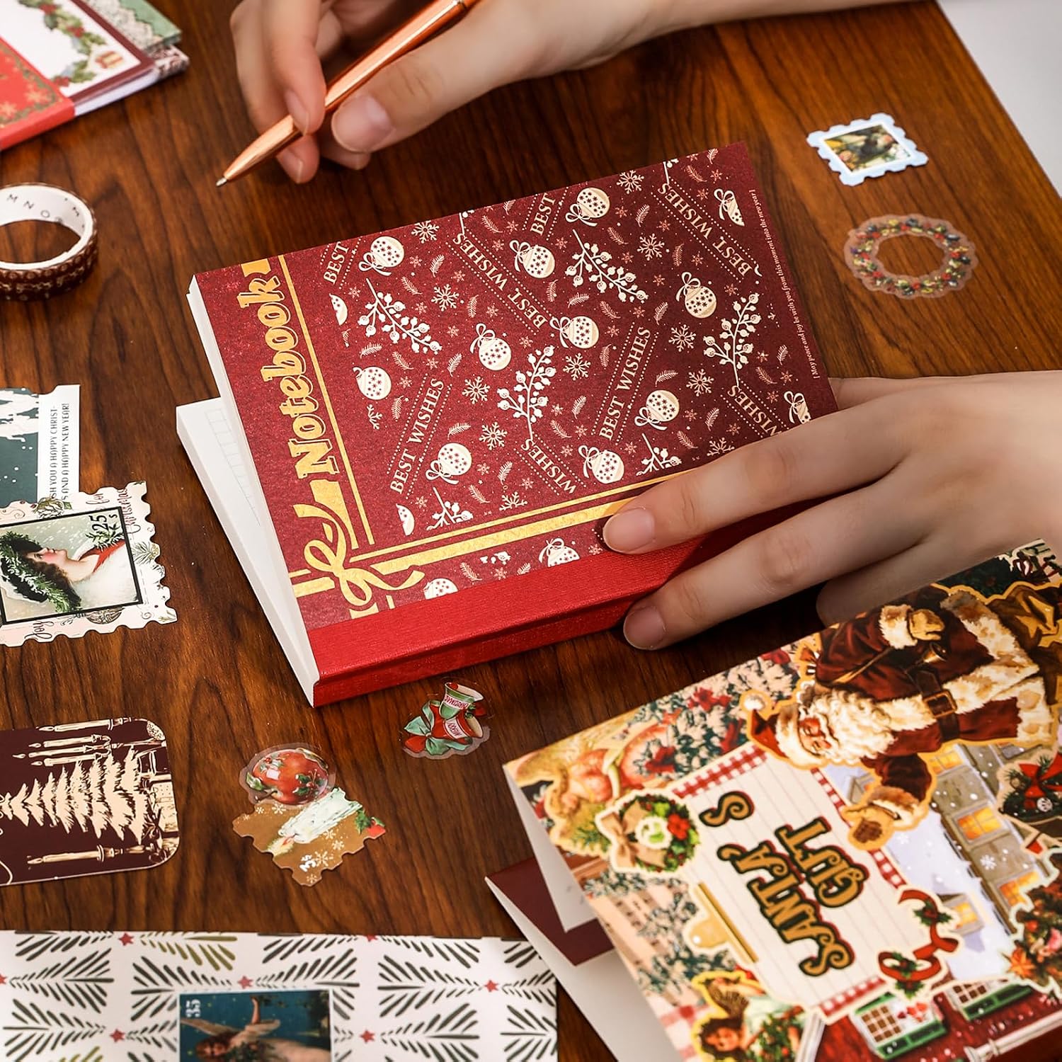 Christmas Scrapbook Kit, Junk Journal Supplies,Red Christmas Journaling Kit