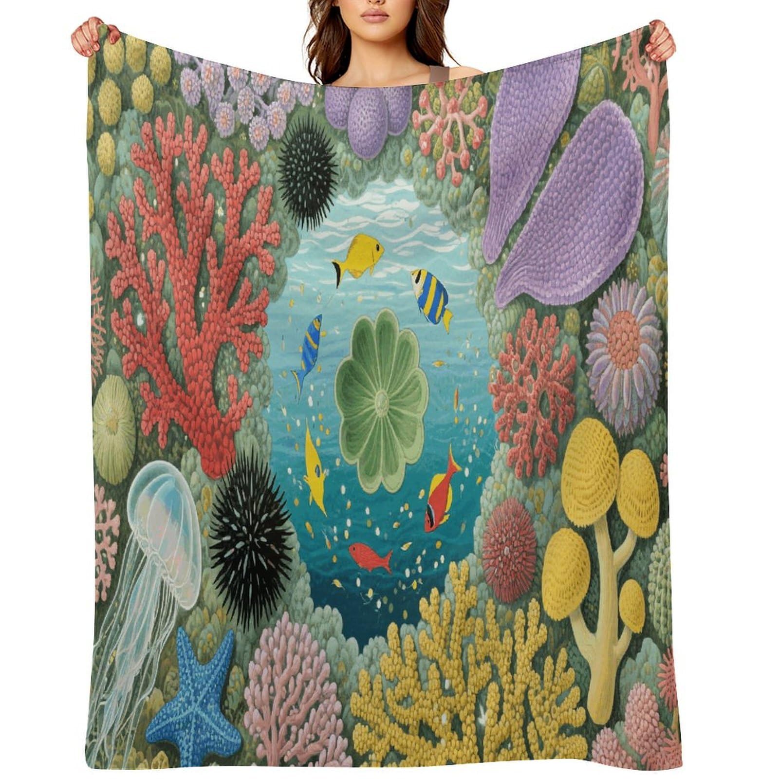 Coral Reef Throw Blanket for Couch and Bed Super Soft Warm Lightweight Throw Blankets Cozy Fuzzy Flannel Blanket Personalized Decorative Blankets for Sofa Decor 50"x60"