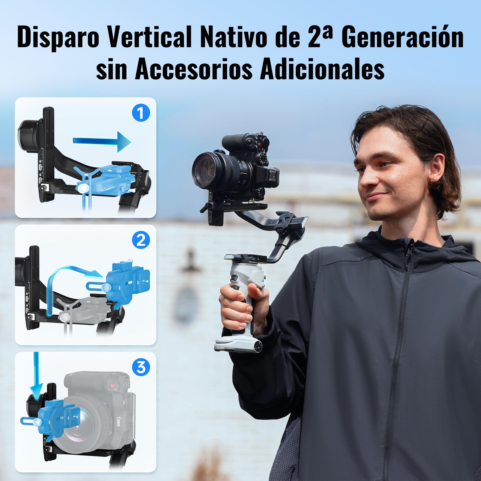 ZHIYUN CINEPEER Crane 4E Estabilizador de Cámara, 3 Ejes Gimbal para Cámara DSLR y Mirrorless, Ligero, Estabilizador Gimbal para Nikon/Canon/Sony/Panasonic/Fujifilm, Gris Claro