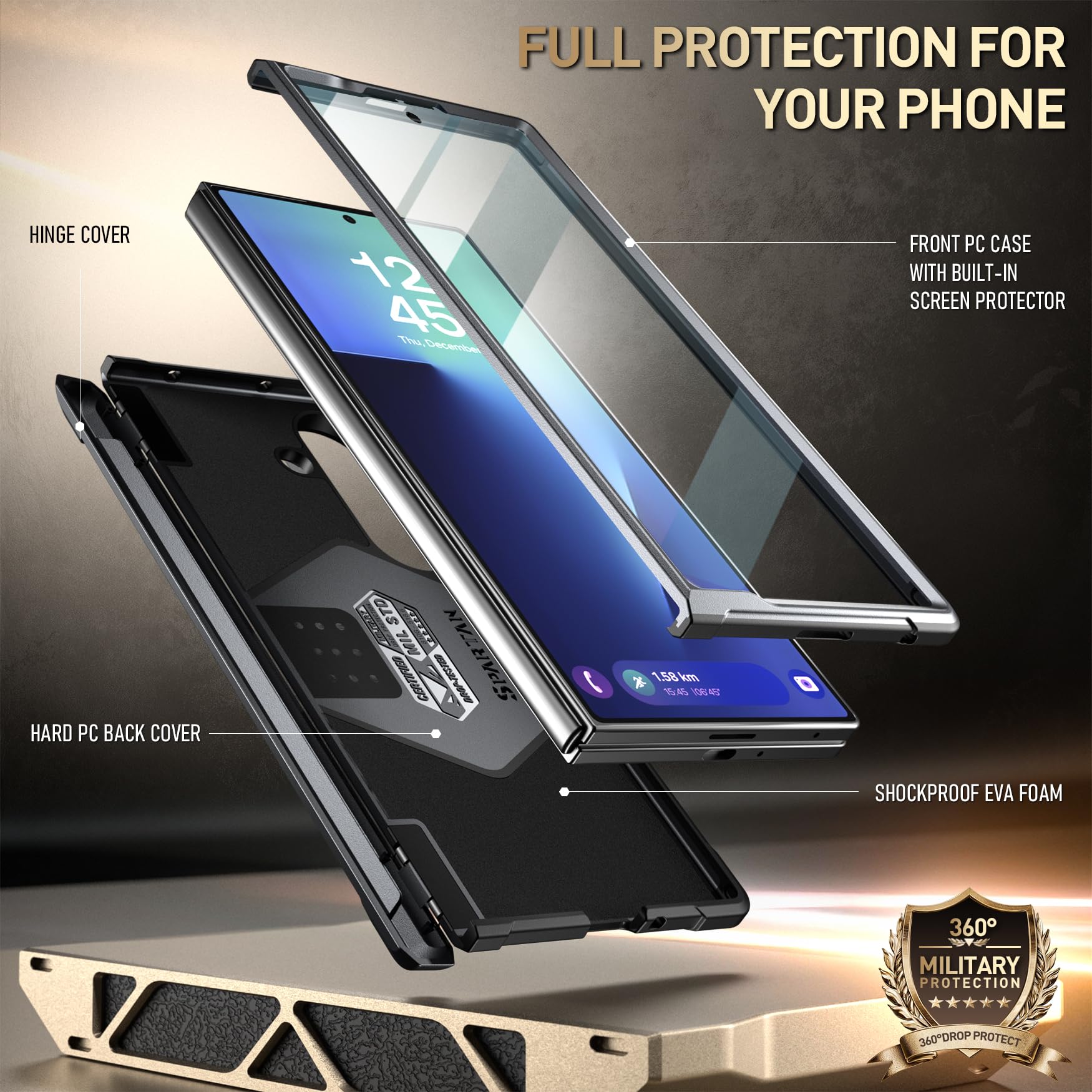 Poetic Spartan - Custodia per Samsung Galaxy Z Fold 7, protezione con cerniere, supporto regolabile con anello magnetico, pellicola protettiva integrata, compatibile con MagSafe, robusta custodia per