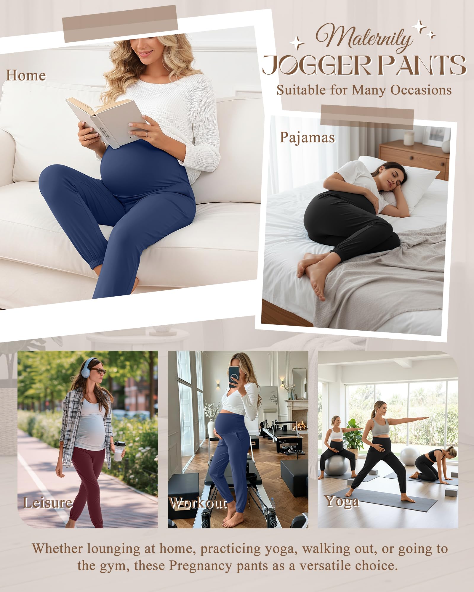 Neer Lot de 3 pantalons de maternité extensibles au-dessus du ventre pour femme avec poches