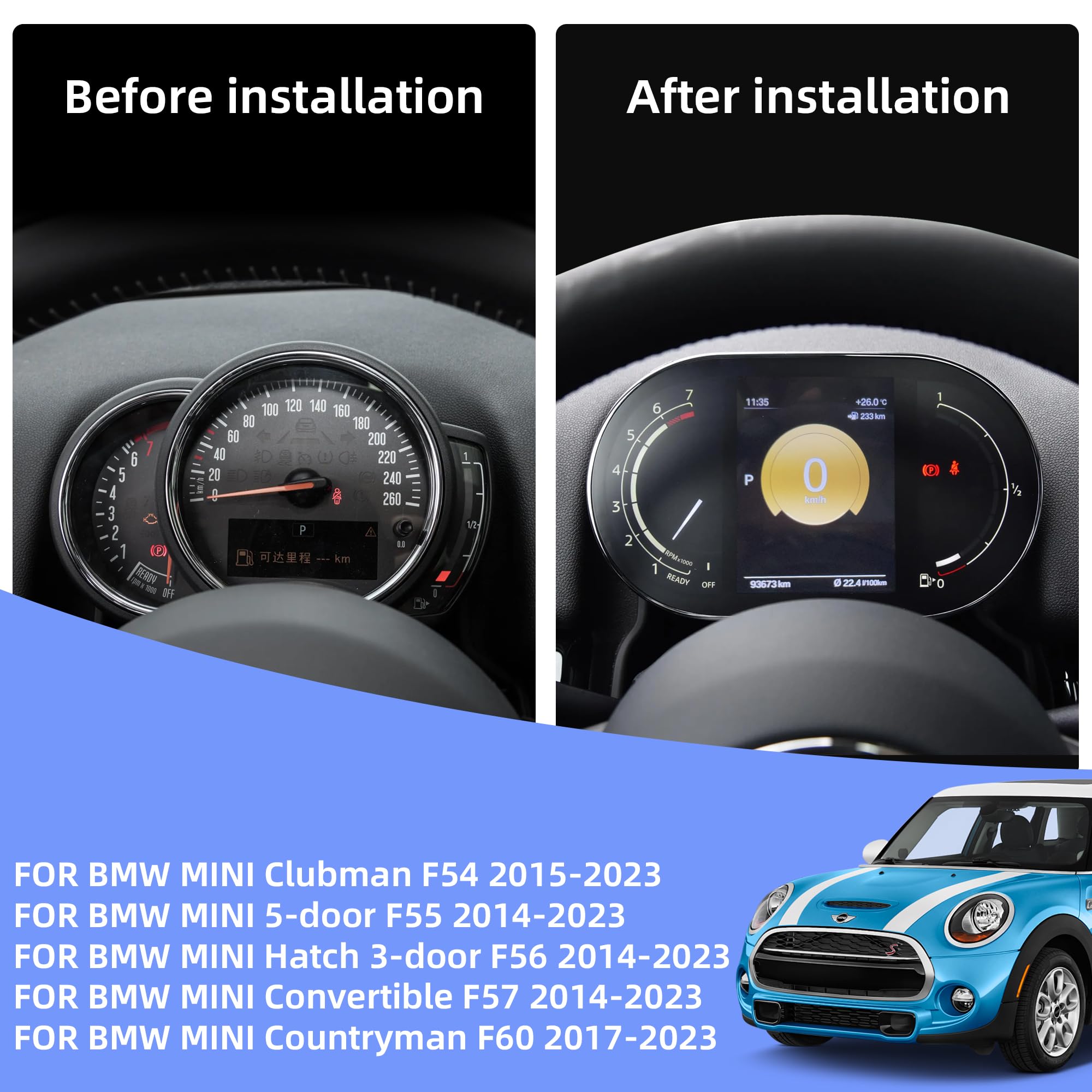 Cuadro de Instrumentos Digital LCD de 5,5 Pulgadas Panel de Control Velocímetro Tacómetro Indicador Compatible con BMW MINI F54 F55 F56 F57 F60 (Sin HUD)
