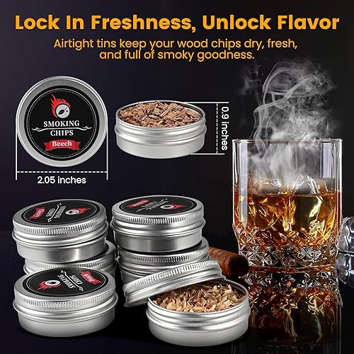 Miniatura 6 de Ahumador de cóctel de virutas de madera, 12 sabores de manzana, roble, pera, cereza, haya, nuez, sakura, melocotón, ciprés, mezquite, pecana, arce,