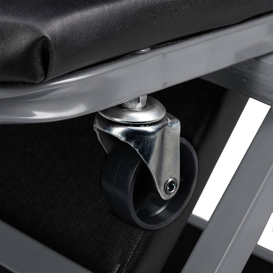 Carrello Meccanico Pieghevole 2in1 - Sgabello Officina Con Ruote, Portata 150kg, Nero
