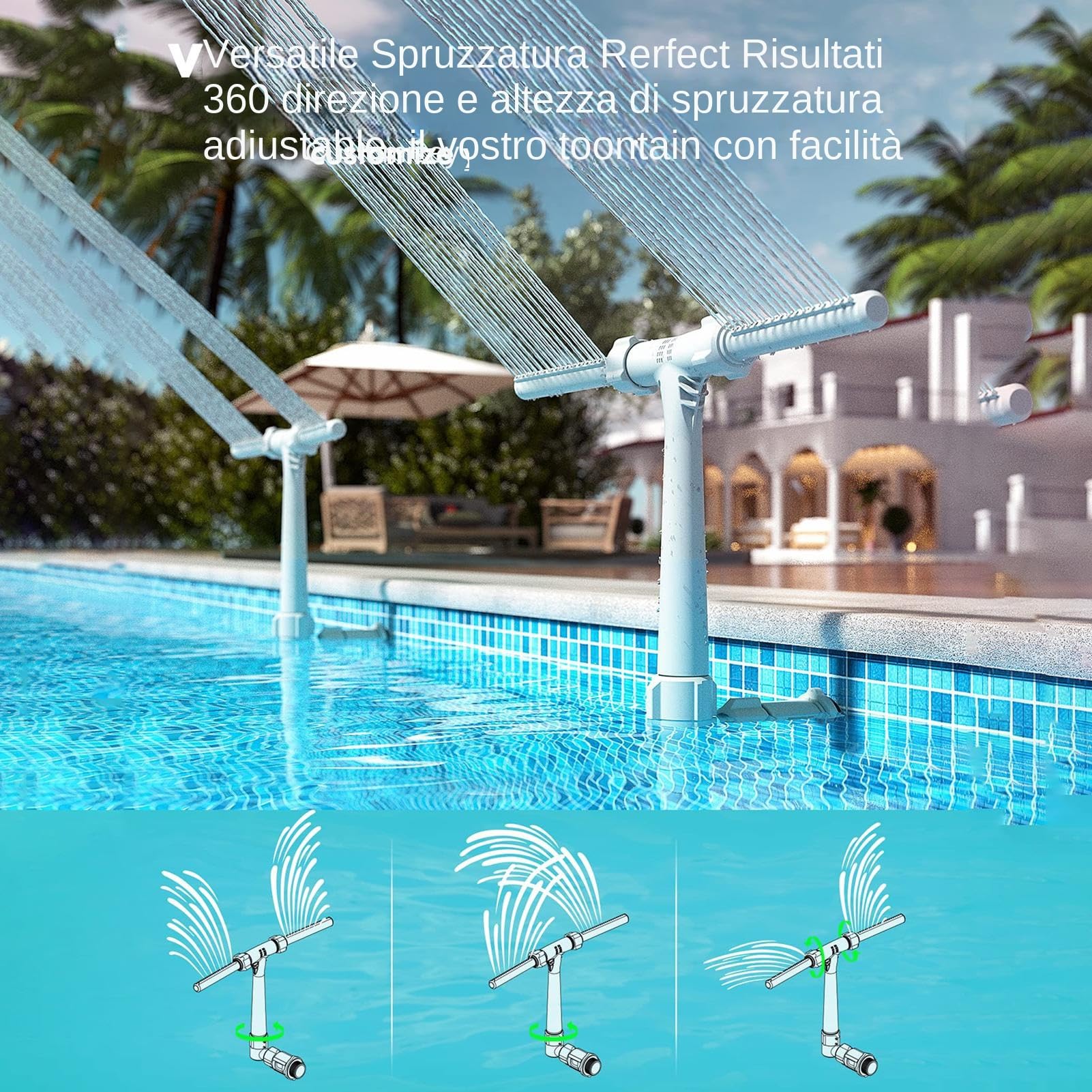 Fontana Per Piscina A Doppio Spruzzo, Fontana D'acqua A Spruzzo Per Piscine Fuori Terra E Interrate, Cascata Ad Alta Pressione Per Laghetti, Fontana A Spruzzo Per Piscine, Accessori Per Il Giardino