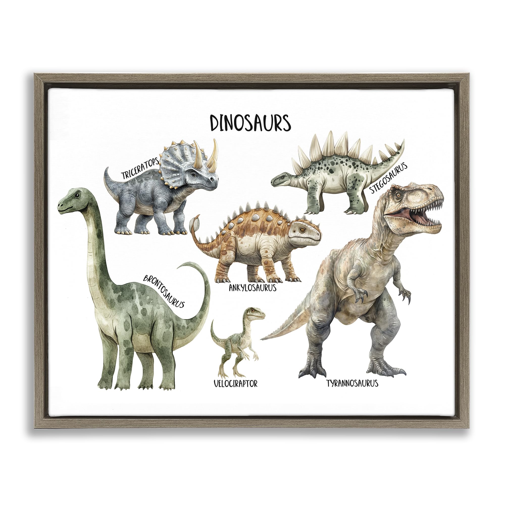Stupell Industries Montalcino Elm (Textured) 'Meet The Dinosaurs'| Floating Frame Canvas Art