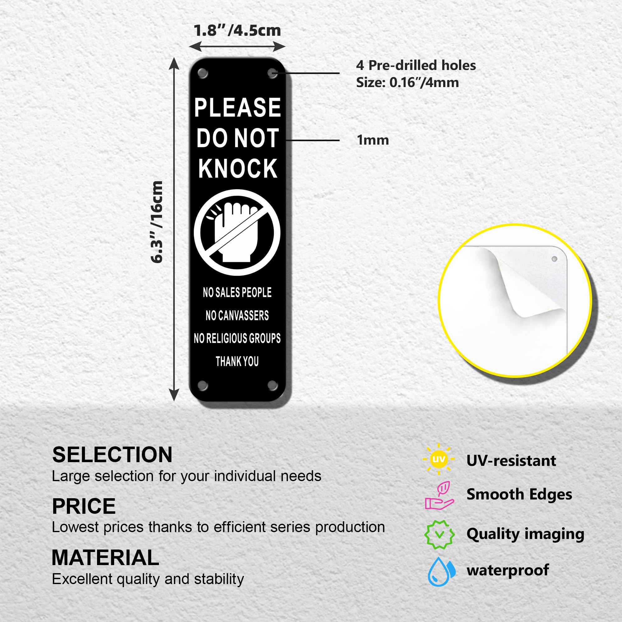 TAKULA Do Not Knock Sign for Front Door,16 * 4.5CM Please Knock Do Not Disturb Sign,No Canvassers,No Sales People,Suitable for Indoor and Outdoor Gates - Image 2