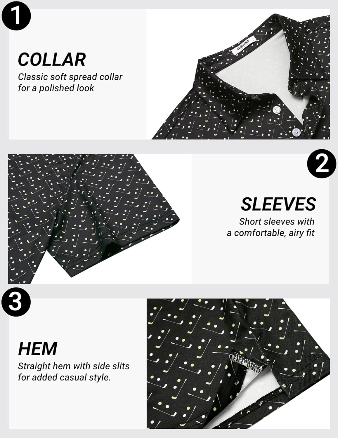 COOFANDY Men's Golf Polo Shirts Short Sleeve Quick Dry Performance Moisture Wicking Golf Shirts Casual Print Collared Shirt - Image 4