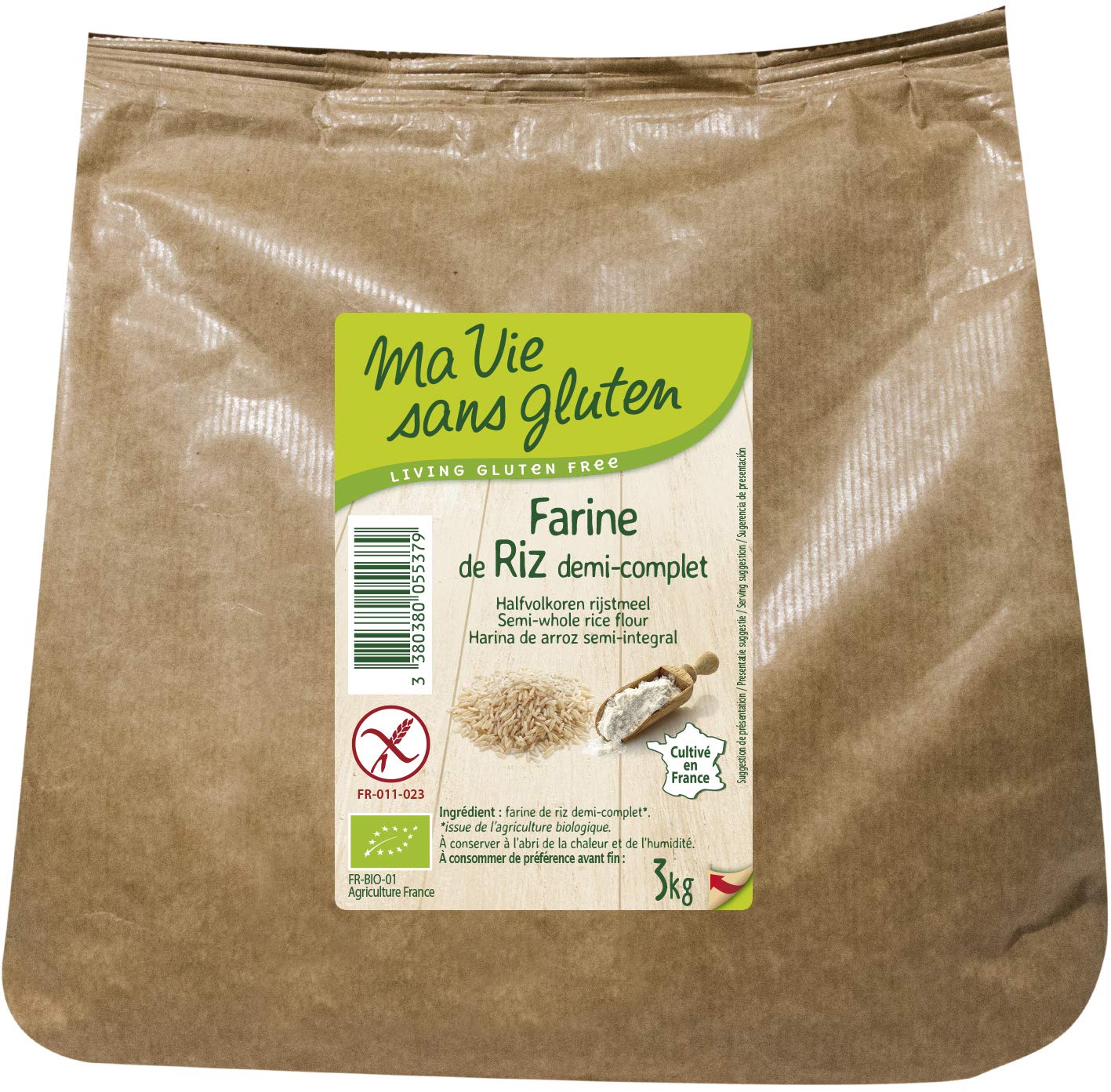 Ma Vie Sans Gluten Bio Farine de riz demi-​complet 3 kg