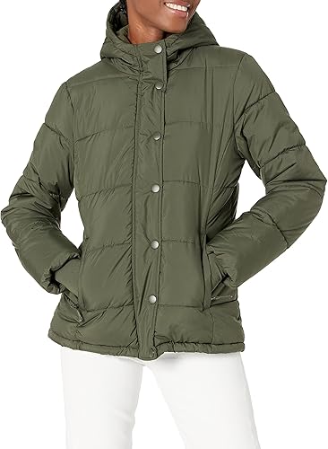 Tienda Essentials - Abrigo abombado y pesado de manga larga con capucha para mujer (disponible en talla extragrande)