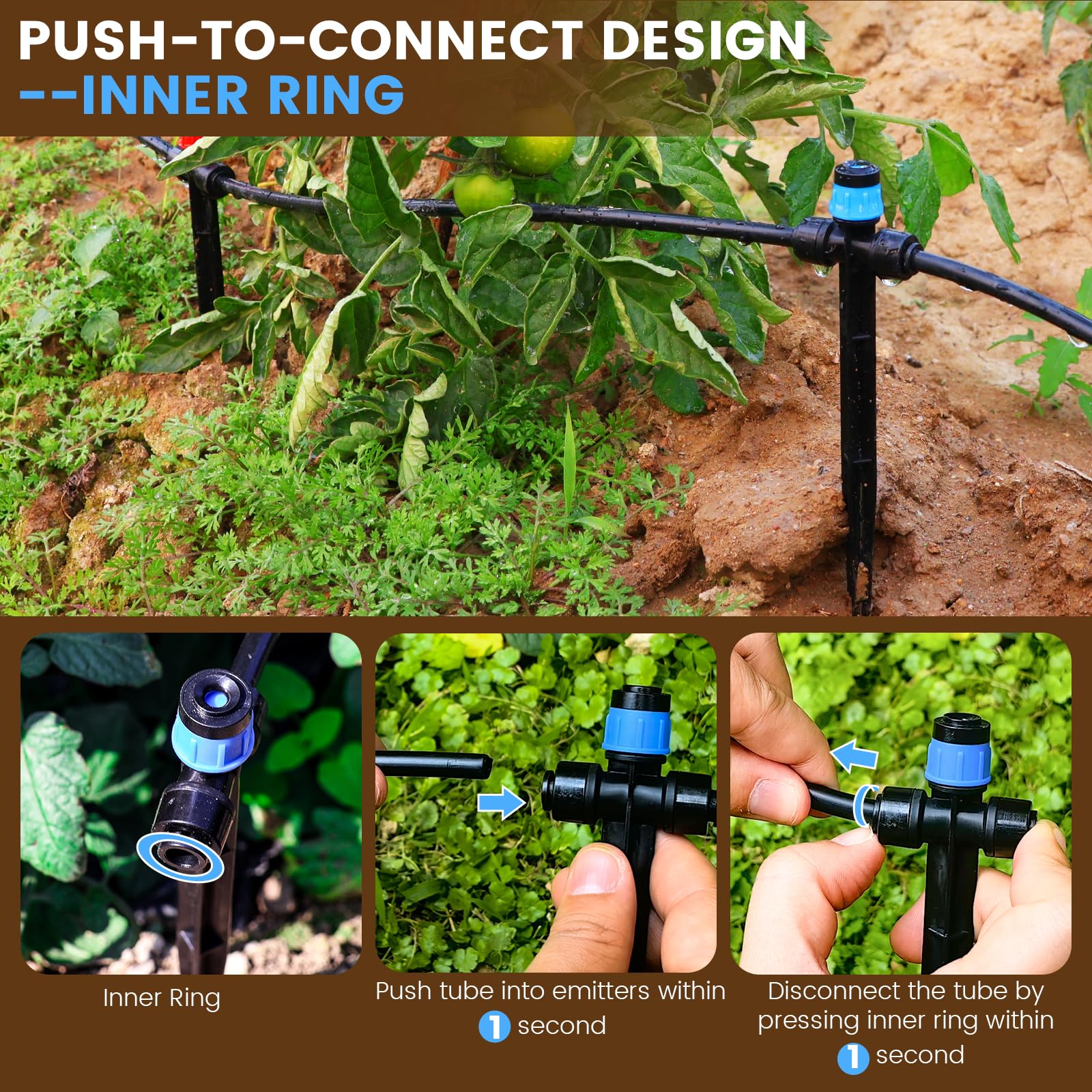 Kit d'irrigation goutte à goutte à connexion rapide de 30 m, système d'arrosage automatique pour pelouse, serre surélevée, arrosage des plantes avec tubes de 6,35 mm, émetteurs goutte à goutte