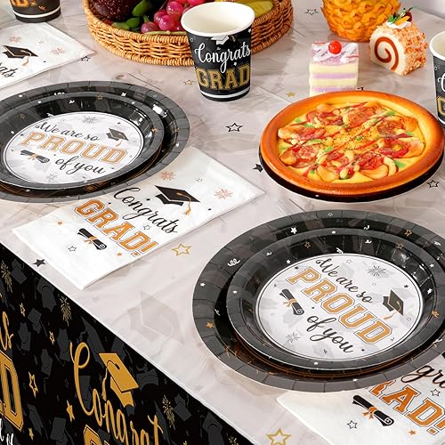 Miniatura 5 de Suministros para fiesta de graduación, juego de platos y servilletas de graduación para 50 unidades, vajilla desechable, platos de papel,