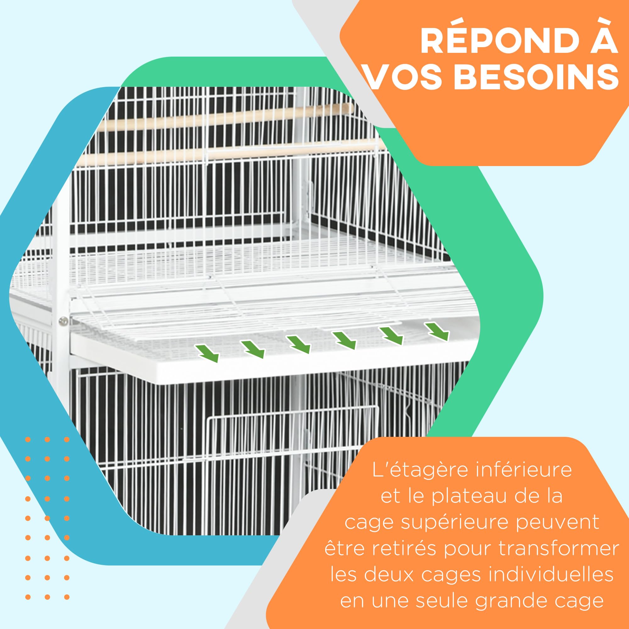 PawHut Volière Cage à Oiseaux sur roulettes Design Maison mangeoires perchoirs Portes Plateaux excréments Amovibles métal Blanc