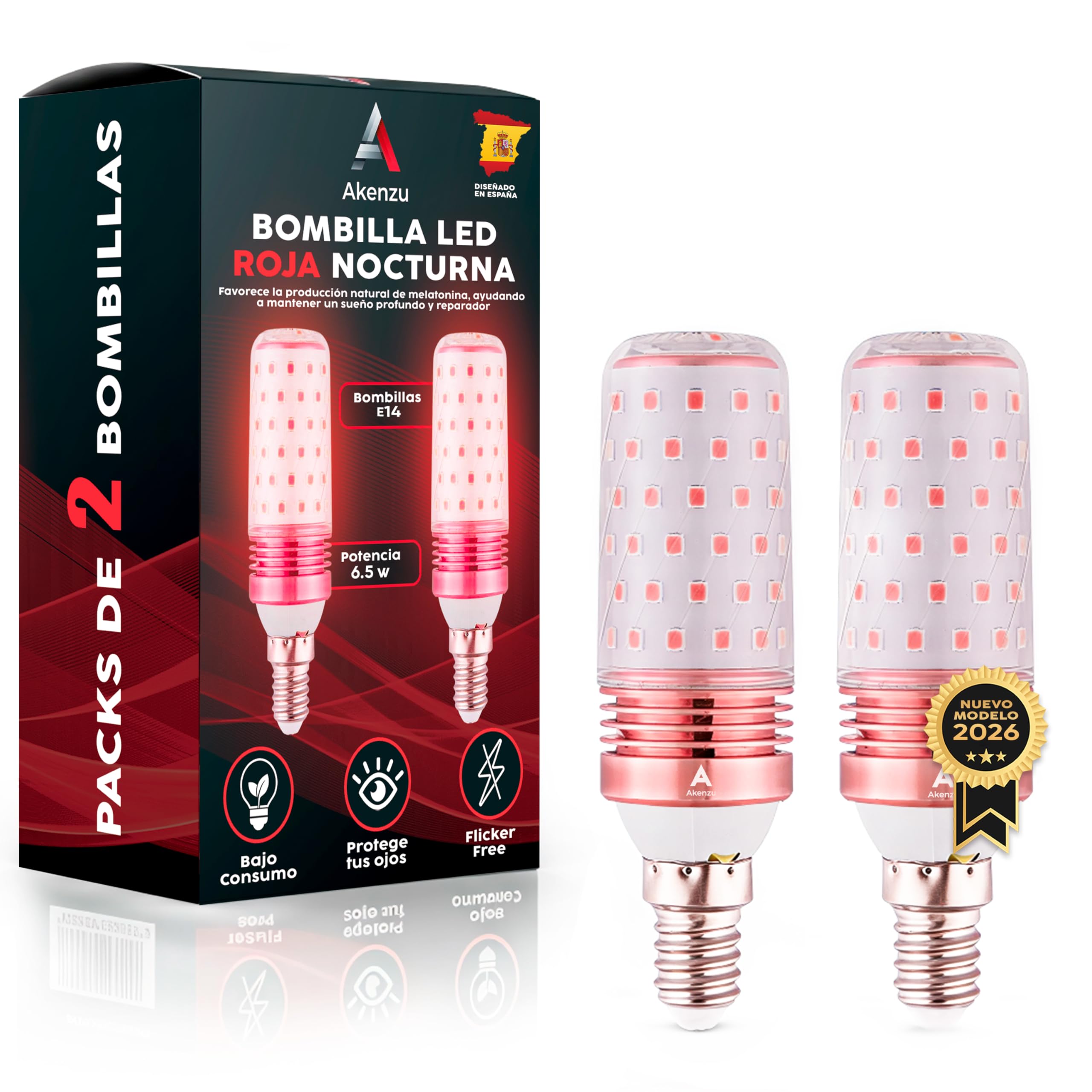 Pack de 2 Bombilla de Luz Roja Nocturna Melatonina E14 | Bombilla Roja Para Dormir | Bombillas Rojas Para Dormir | Luz Roja Nocturna | Bombilla Roja Melatonina | Luz Nocturna Melatonina
