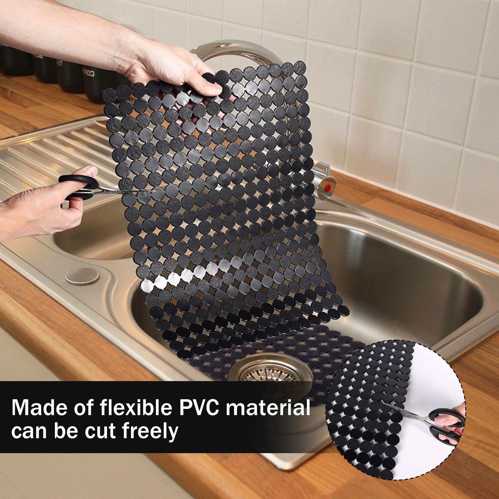 YOLIFE 2-pack gootsteen mat PVC milieuvriendelijke verstelbare gootsteen beschermer voor bodem van de gootsteen, snel afvoer, gemakkelijk schoon te maken, 40x30 cm (puntgrijs