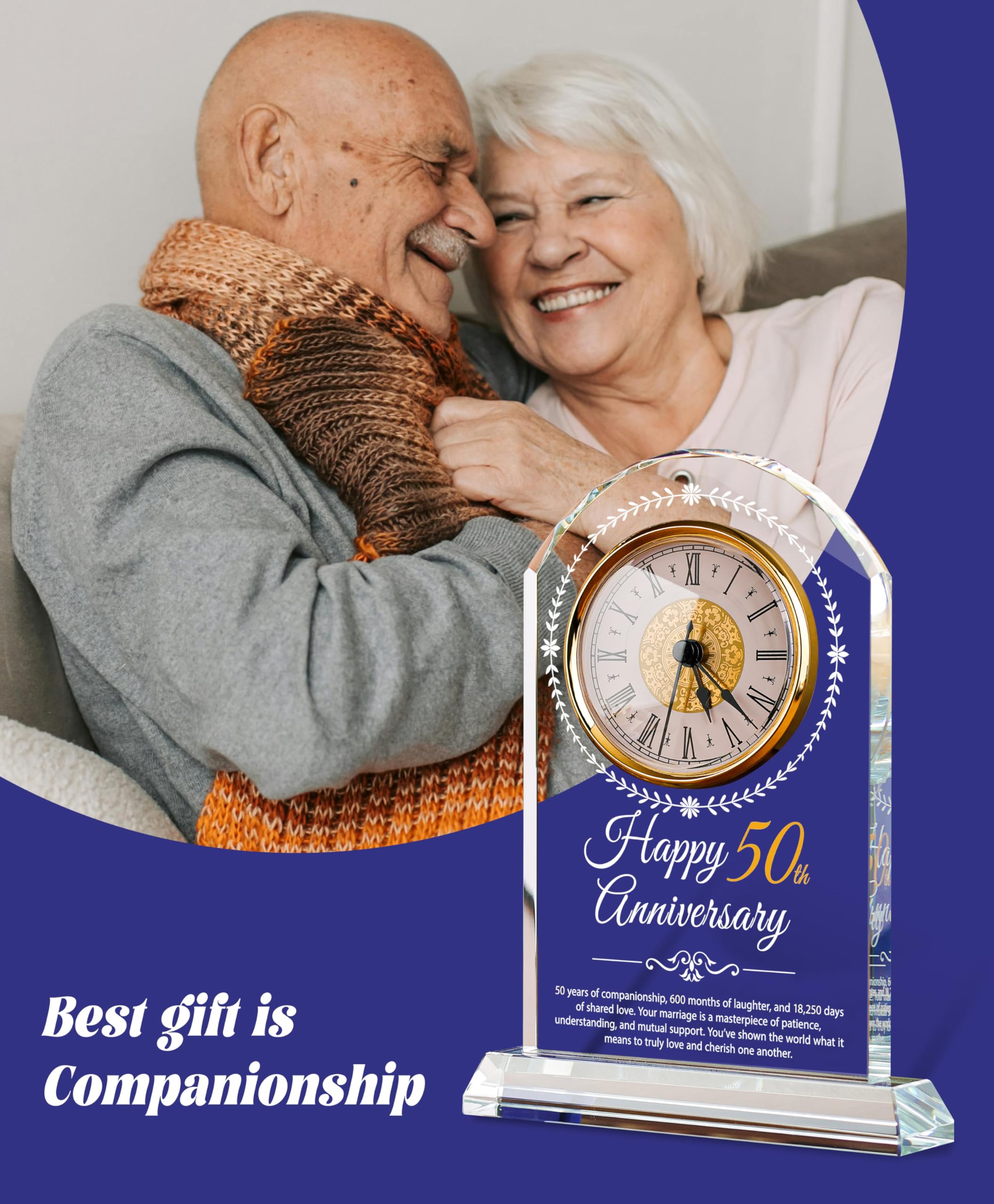50th Wedding Anniversary Crystal Quartz Clock,50 Years of Marriage Gift,Happy Golden Anniversary Decoration Gift,for Parents,Grandparents,Couple