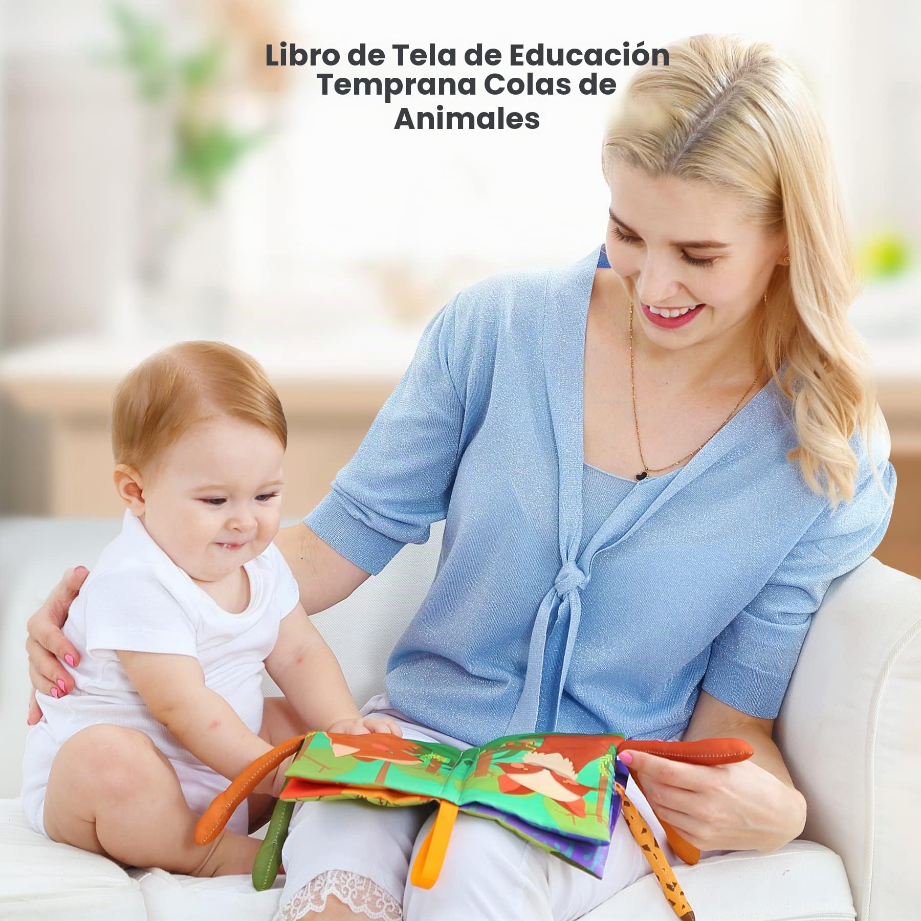 TUMAMA Libros de Tela, Juguetes de Libros Sensoriales Suaves Colas de Selva en 3D, [Lavable a Máquina] Libro de Baño Aprendizaje Temprano 0-3-6-9-12-18M