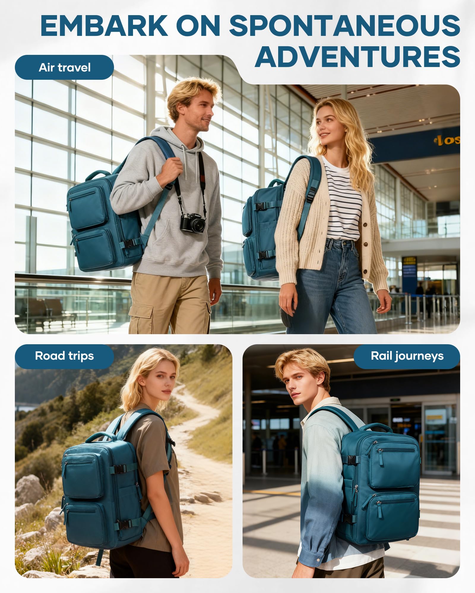 suradar Zaino sottovuoto da viaggio con pompa a compressione, zaino con compressione sottovuoto, per Ryanair, borsa da cabina 40 x 20 x 25 cm, per Ryan Air Bag da 40 x 20 x 25 cm, A1 - Blu pavone