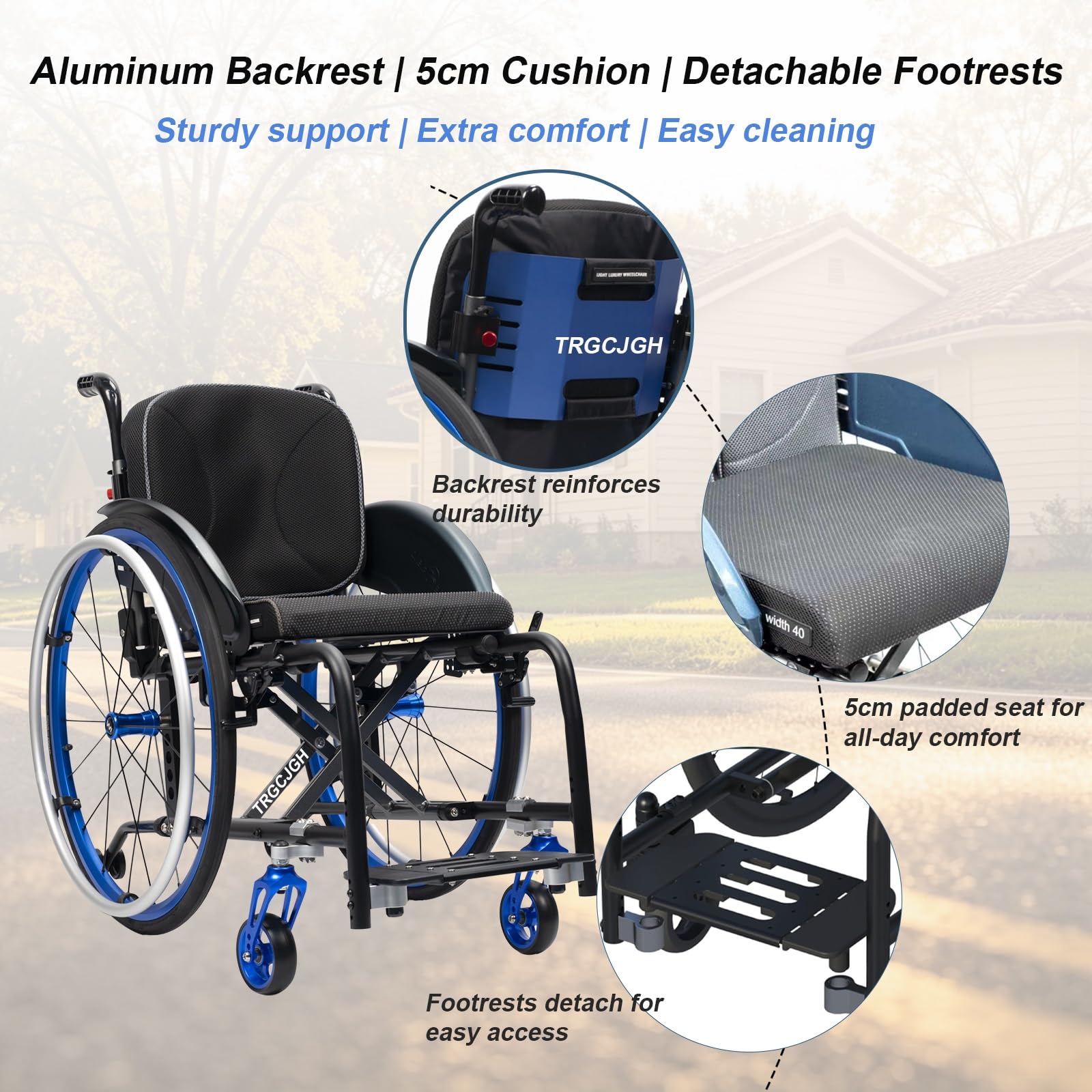 Silla de ruedas aluminio plegable portátil, Ligera, Autopropulsable | Manual, Ligero, Transporte, Frenos de mano, Compacta, Reposapiés extraíbles, Antivuelco, Con cinturó(Black,38cm/14.9in Seat)