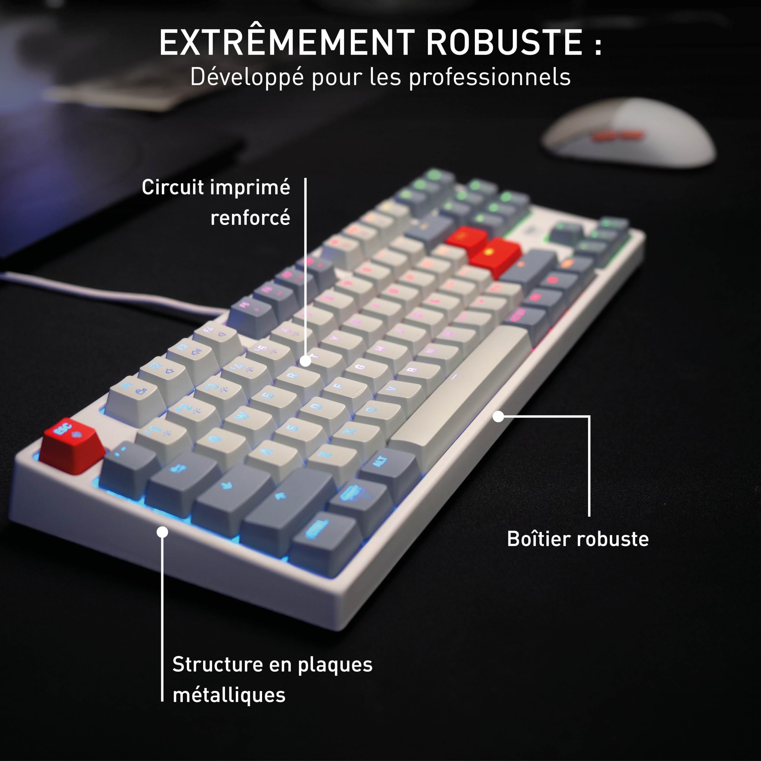 Cherry XTRFY K4V2 TKL, Clavier De Jeu Filaire sans Pavé Numérique, Disposition Française (AZERTY), Éclairage RGB, Commutateurs Mécaniques MX2A Red, Rétro
