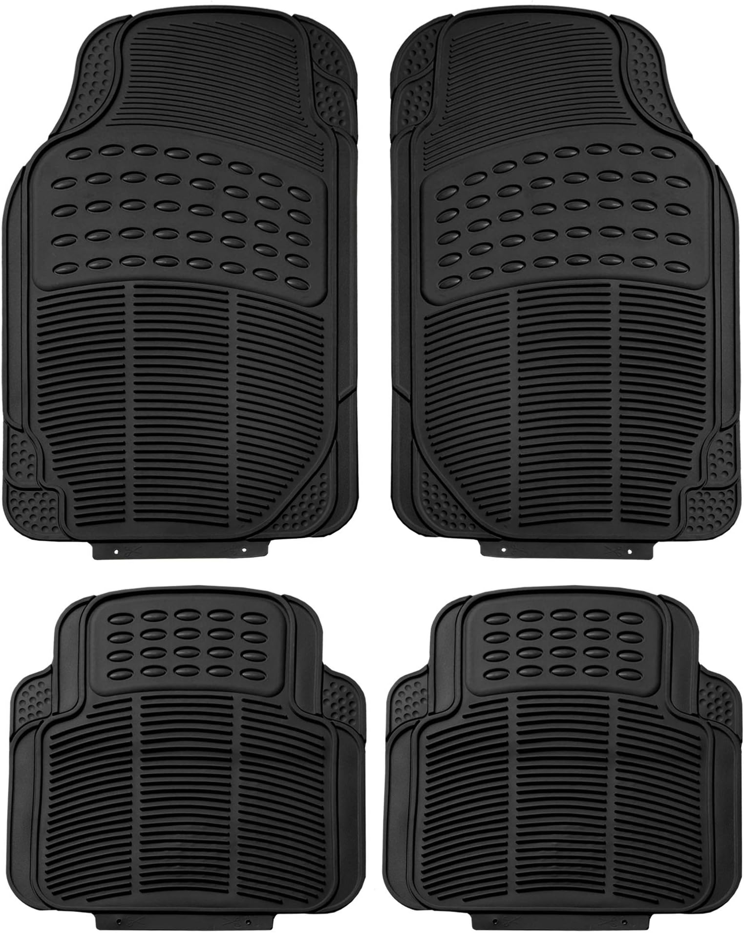FH Group Automotive Floor Mats Black Universal Fit Heavy Duty Rubber For All Weather Protection Fits Most Cars, Suvs, And Trucks, 4 Piece (Full Set Trimmable) F11305Black