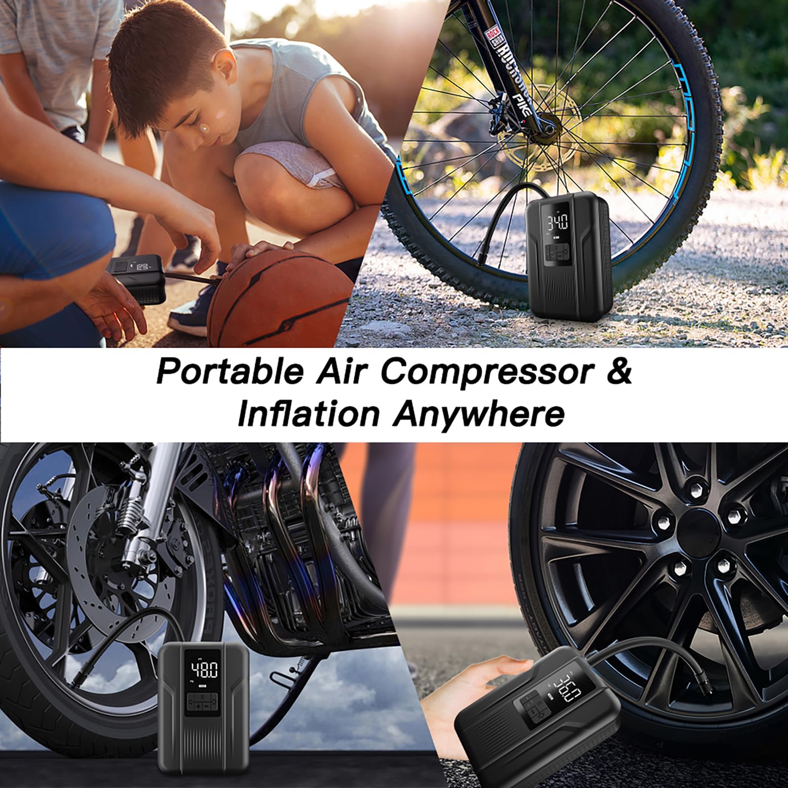 Tire Inflator Portable Air Compressor Portable Air Pump for Car Tires Inflator 150 PSI & 5000mAh Battery Tire Pump for Motorcycle/Bicycle Tires and Balls with Digital Pressure Gauge & LED Light