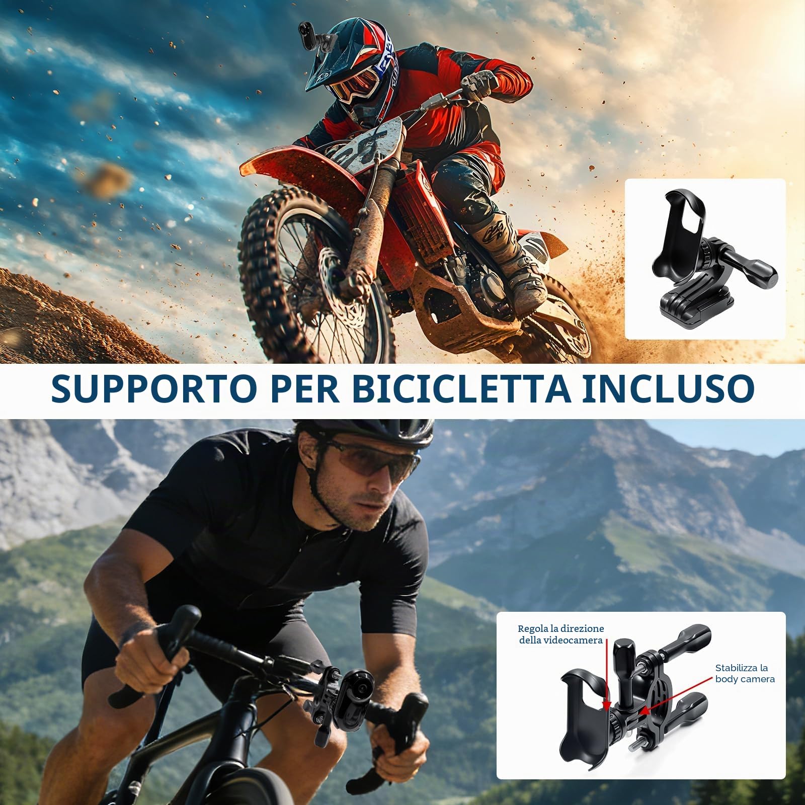 Action Camera,1080P HD ＆ Display da 0,86 Pollici Bodycam,Clip posteriore girevole a 360° Telecamera Sportiva Magnetica,Kit Accessori per Casco/Bici/Moto Telecamera d'azione