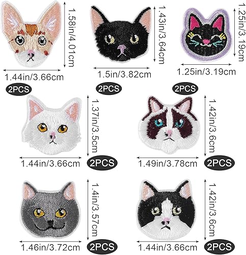 Miniatura 3 de CustomyLife 14 parches de gato para planchar para ropa, no tóxico, para coser en apliques bordados, parche pequeño para mochila, cuello, vestido,
