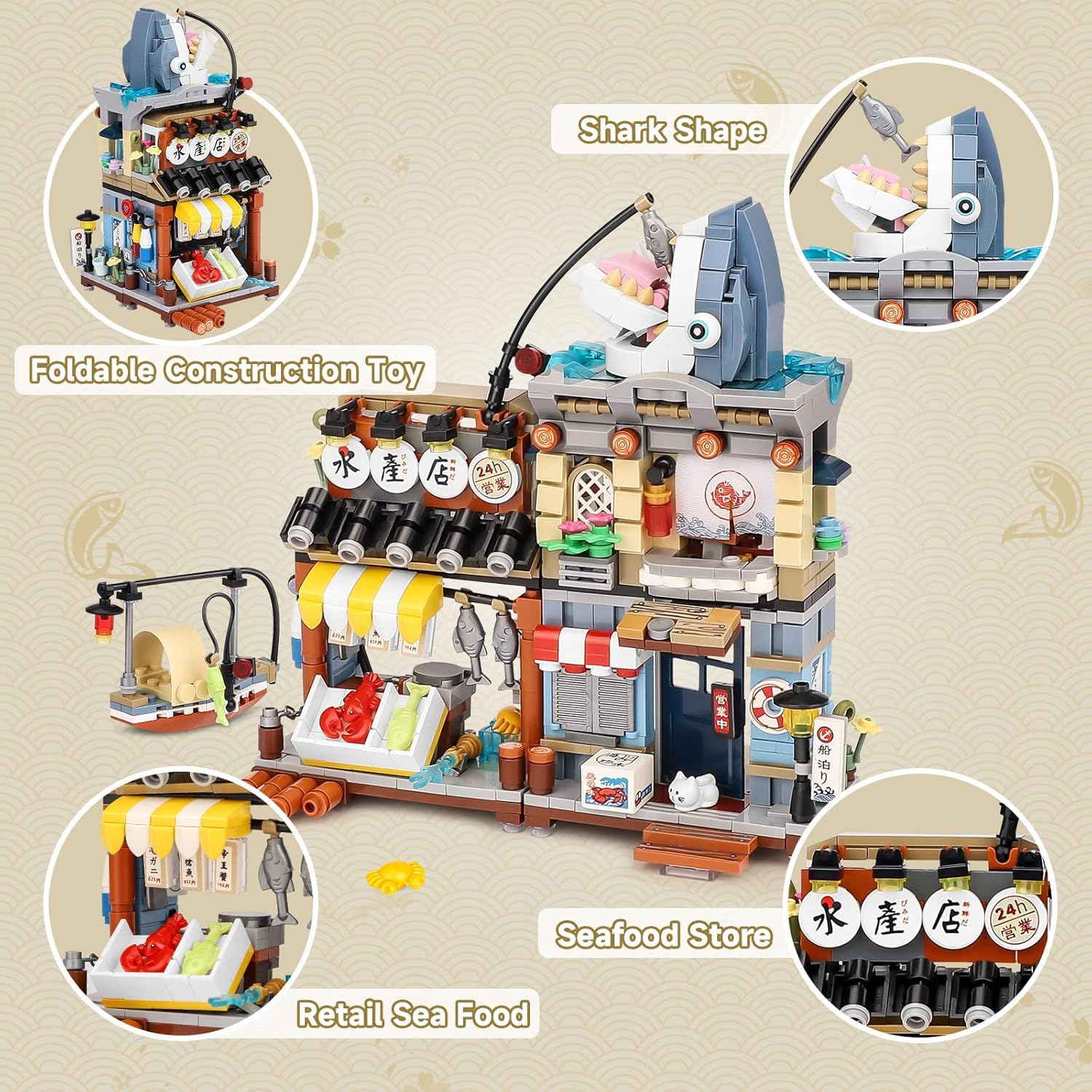 QLT Street View Seafood Store Mini Building Blocks, MOC Creative Building Toys Cute Animals Building Set for 14+ - Image 2