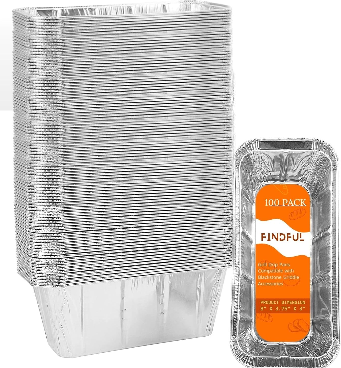 Findful 100-Pack Drip Pans Liners for Blackstone Griddle Accessories, Aluminum Foil Pan Disposable for 17" 22" 28" 36" Blackstone Griddle Drip Tray Holder Grill Rear Grease Catcher Cup