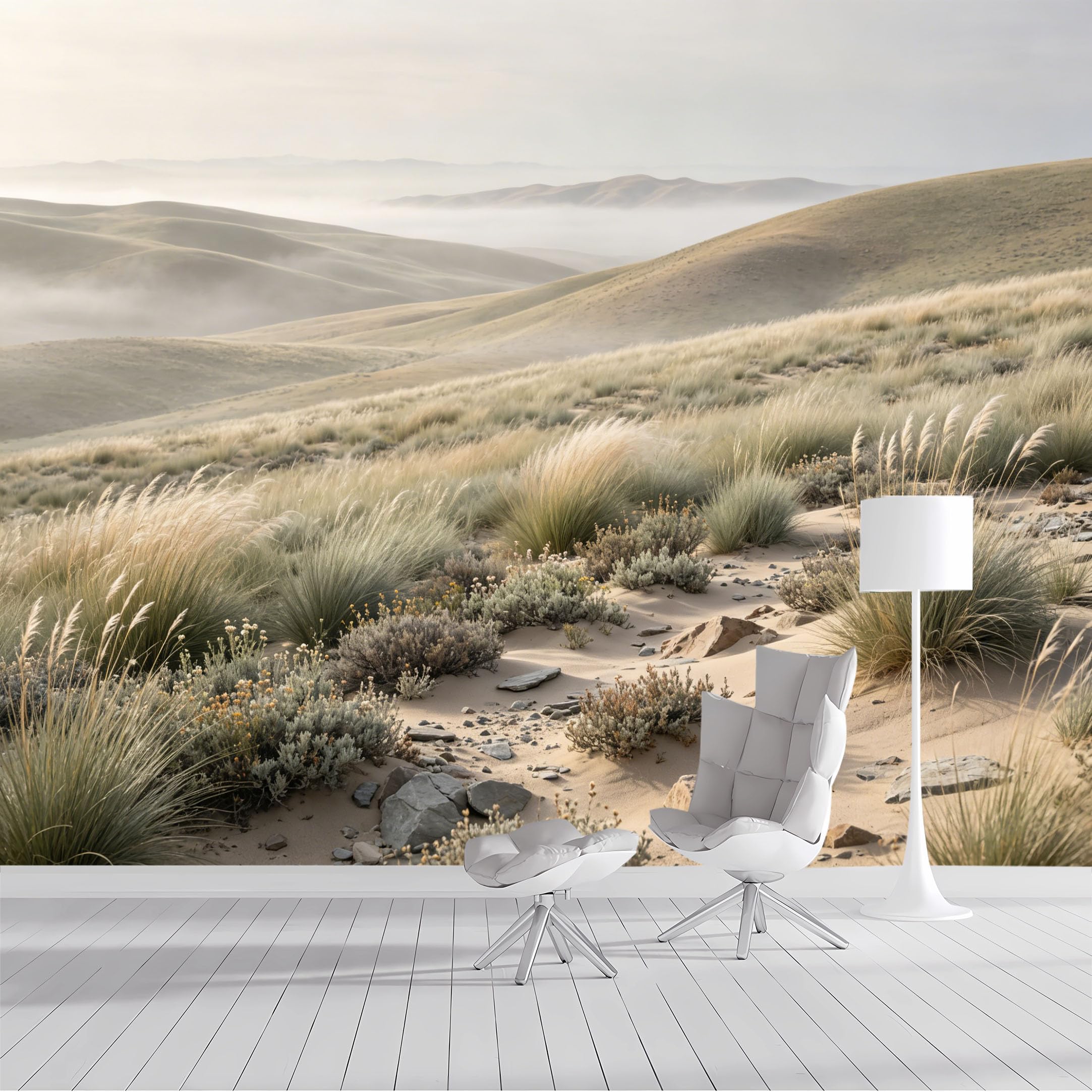 Custom Size Wall Mural Serene Rolling Hills Foggy Landscape Watercolor SelfAdhesive Wall Fabric Removable Peel and Stick Wallpaper Wall Decor for Living Room Bedroom Bathroom