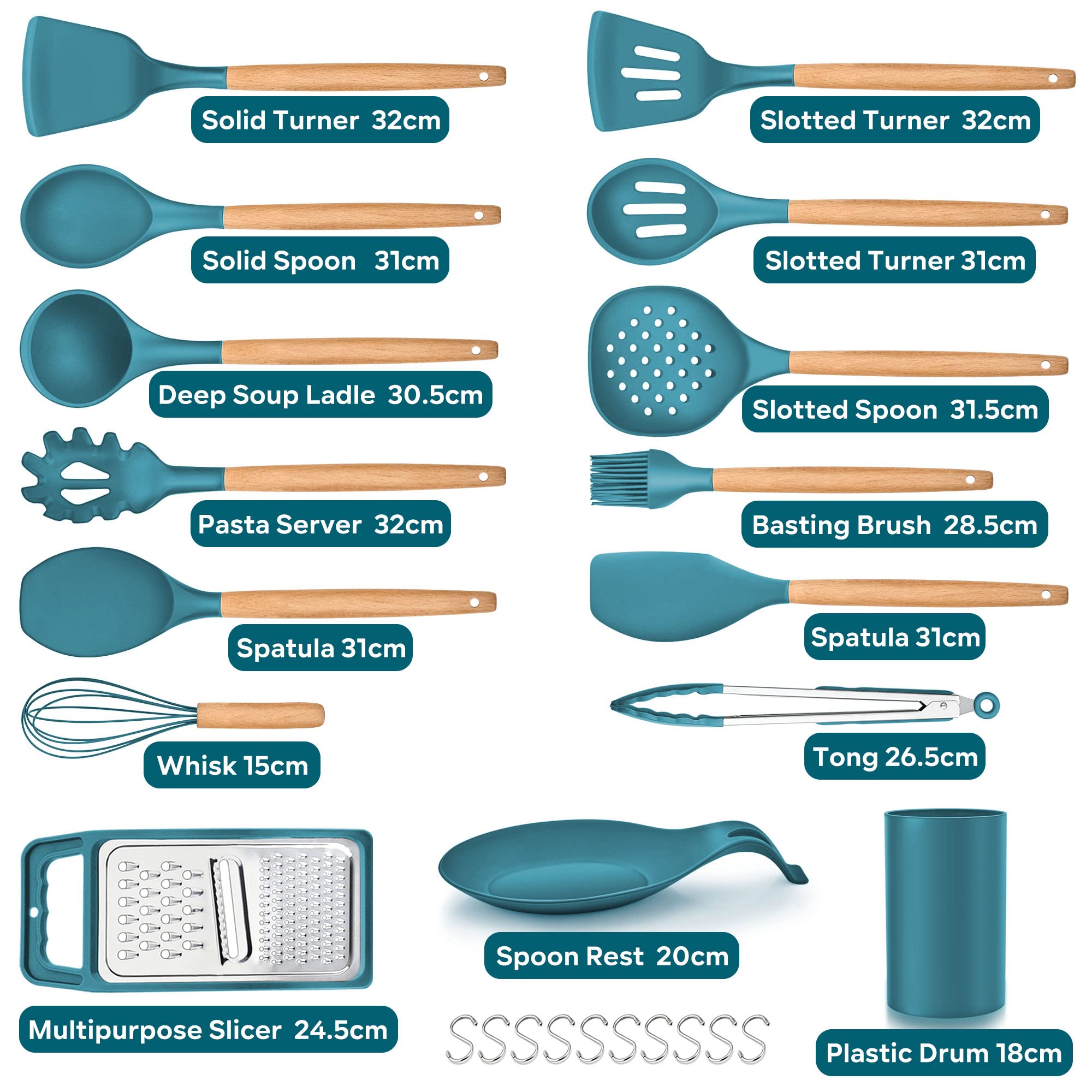 Set 25 Utensili Cucina Silicone Joyfair - Antiaderente, Resistente Calore, Con Supporto E Ganci