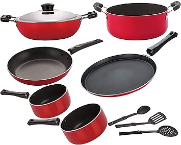 NIRLON Non-Stick Aluminium Heat Resistance, Kitchenware Essential Combo cookware Set, 9-Piece [FT13_DKD(M)_SP(M)_SP(B)_Cass20_TP24_3SPN]