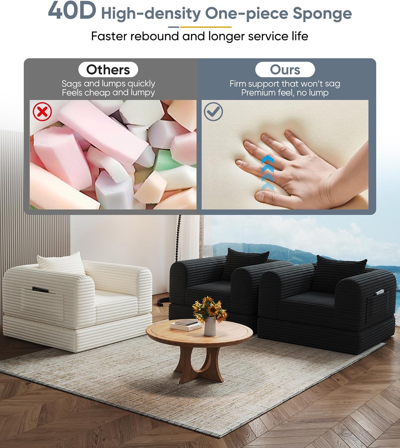 SYFERLORY Versatile 2 in1 Armchair Accent Chair Couch Convertible Boneless Chaise Lounge Chair Indoor Bean Bag Chair for Adult Teen, Comfy Togo Fireside Chair Futon Floor Sofa Bed, 1 Seater, Beige