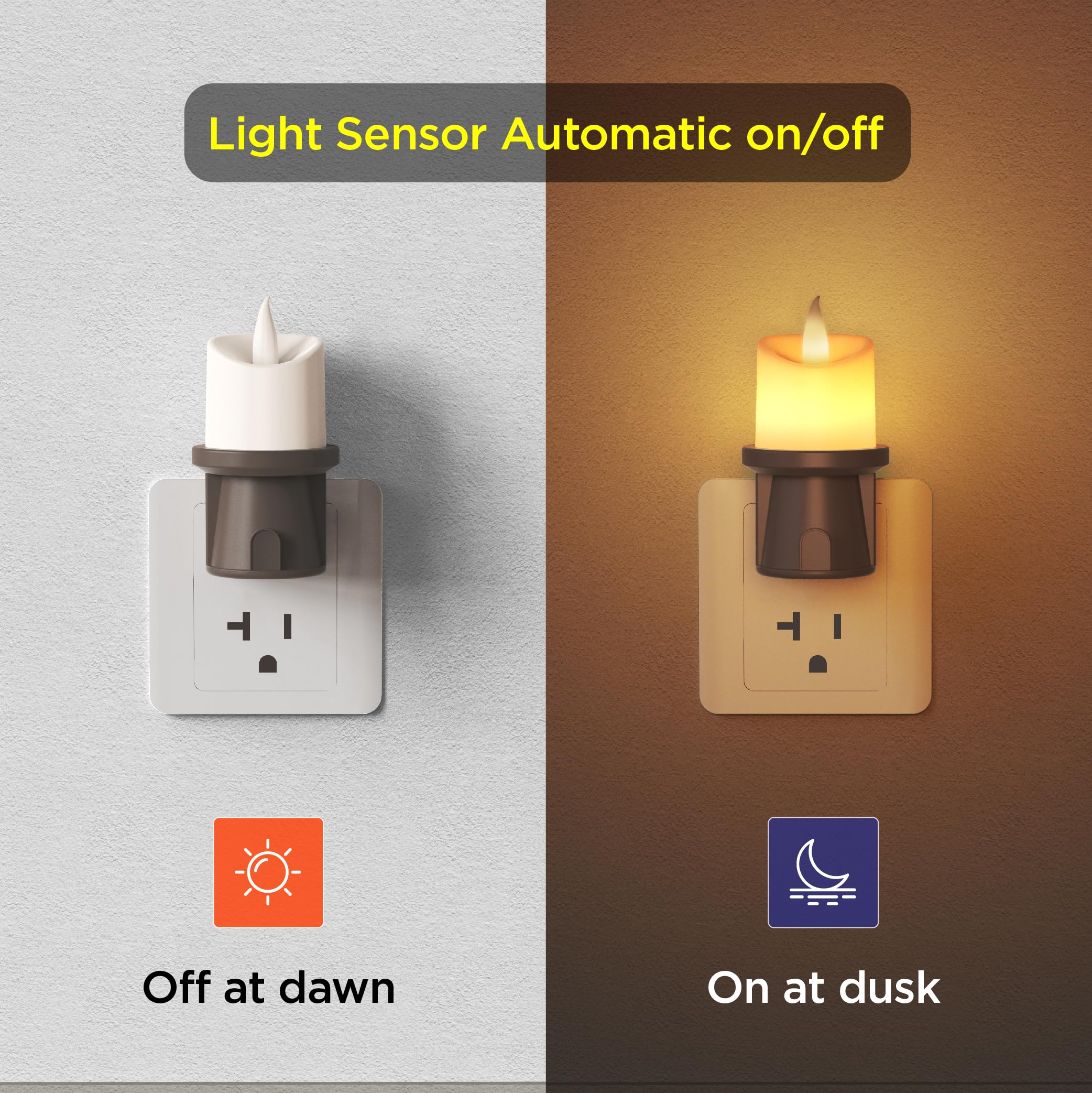 Veilleuse 2 en 1 à brancher (lot de 2) – Double mode : capteur du crépuscule à l'aube ou télécommande avec minuteur, bougie électrique à intensité variable pour décoration de couloir de