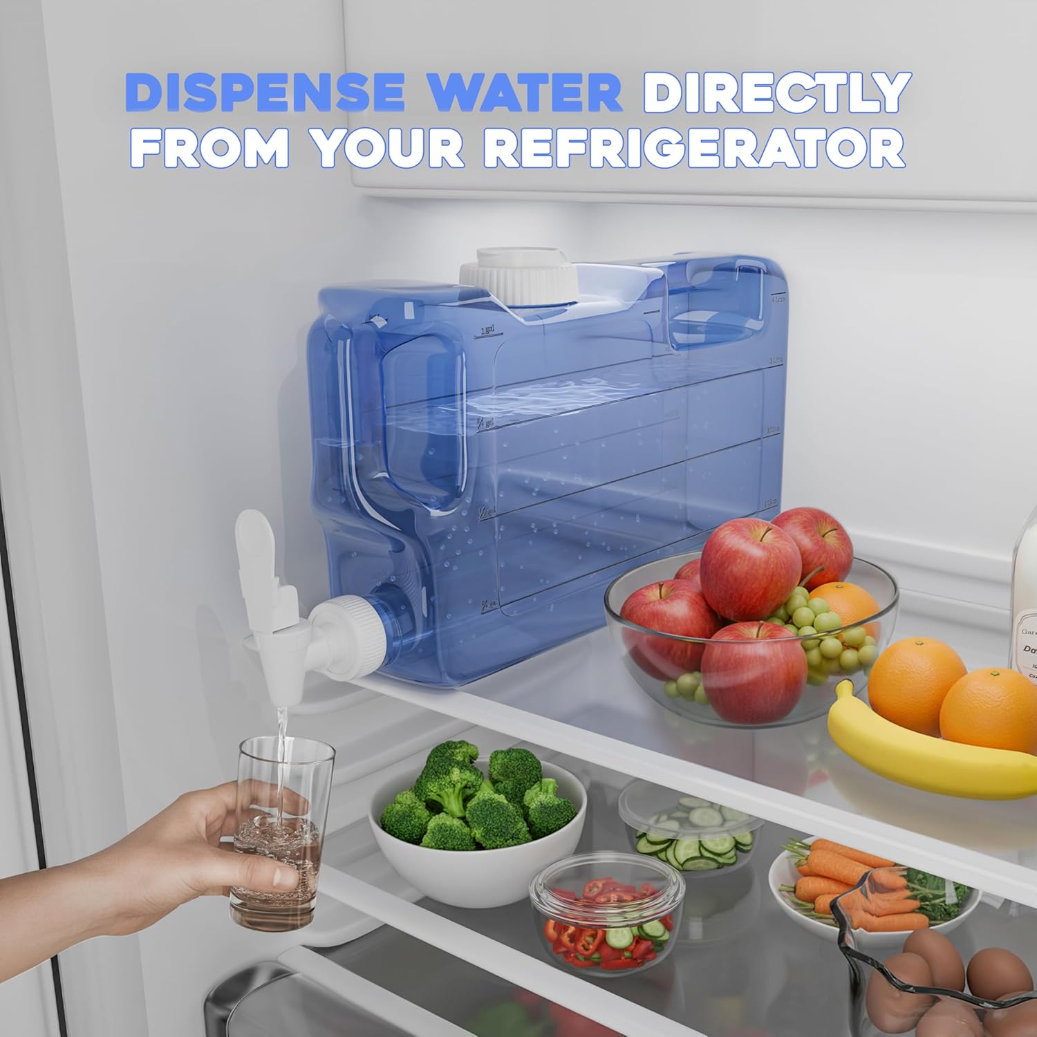 Refrigerator Water Dispenser 1.1 Gallon Bottle with 2 Spigots - BPA Free Plastic Slim Water Jug with Spout Leak Proof | Refillable Fridge Water Container, Convenient Handles - Image 6