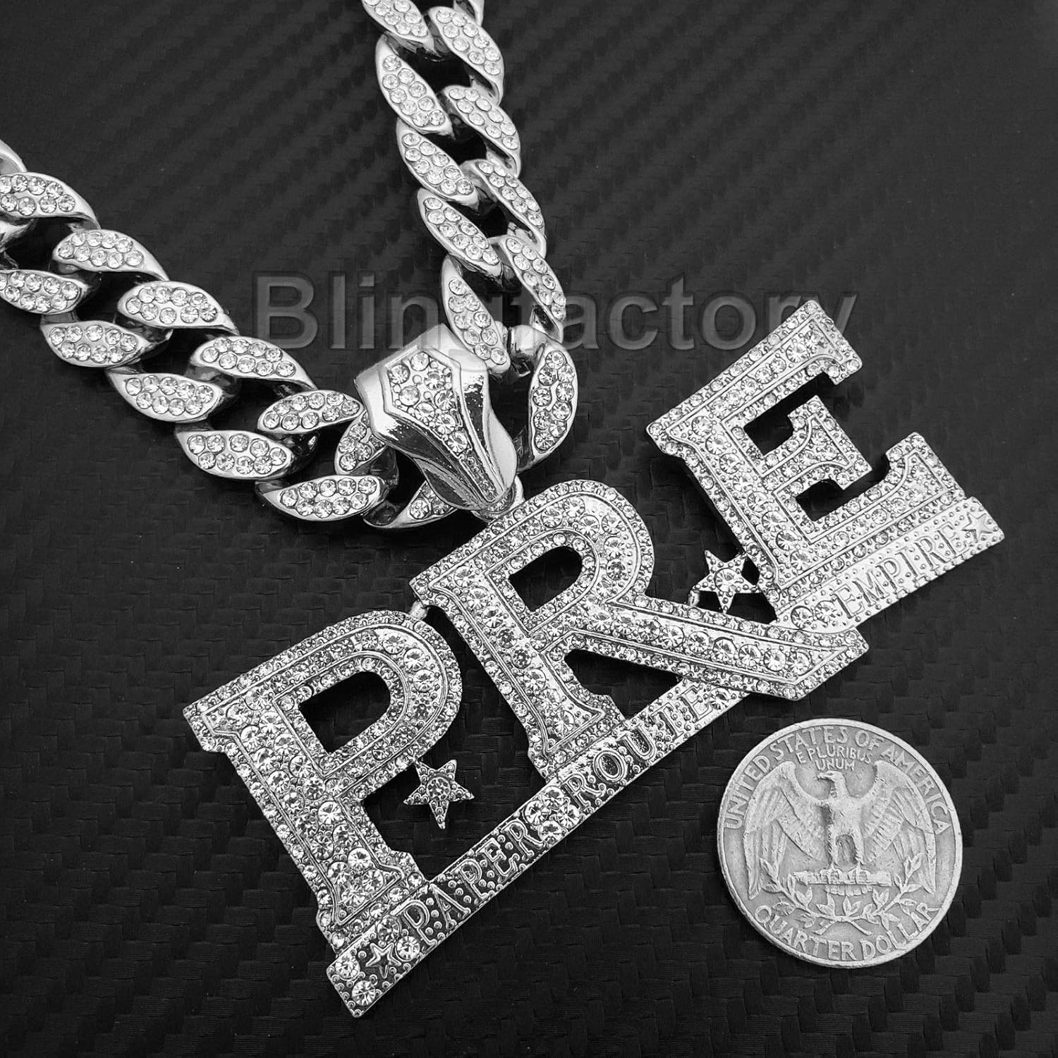 Hip Hop Jewelry Silver Plated Large PRE Pendant & 15mm 18" Full Iced Cuban Choker Chain Necklace Set - Image 3
