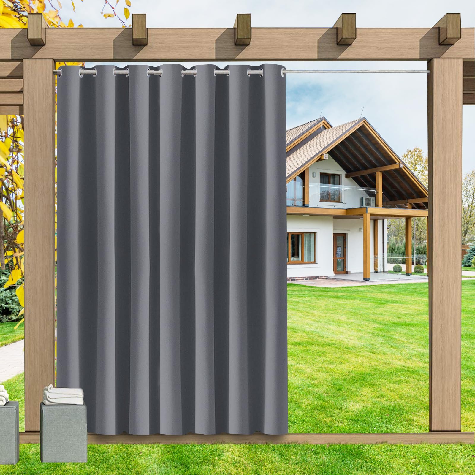 LSDINDF Outdoor Curtains Waterproof 1 Panel, Blackout Thermal Insulated Privacy Curtains with Grommet Top for Pergola, Porch, Gazebo, Patio & Pool - W 84" x L 95"