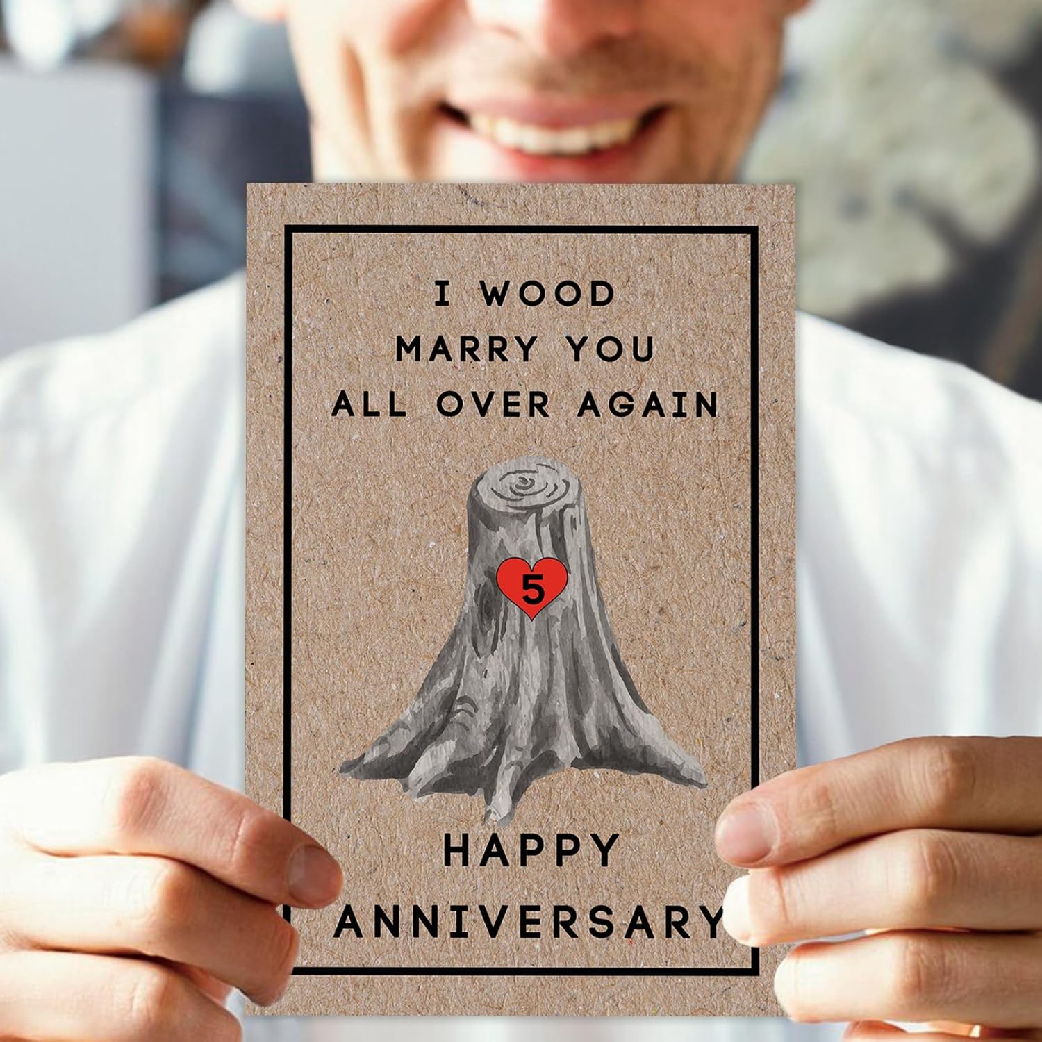 Happy 5th Anniversary Card for Women Men, 5th Wedding Anniversary Wood Card for Him Her,Fifth Anniversary Card for Boyfriend, 5 Years Married Gift for Husband 110 image 4 of 6 B0CTQ9GTRK