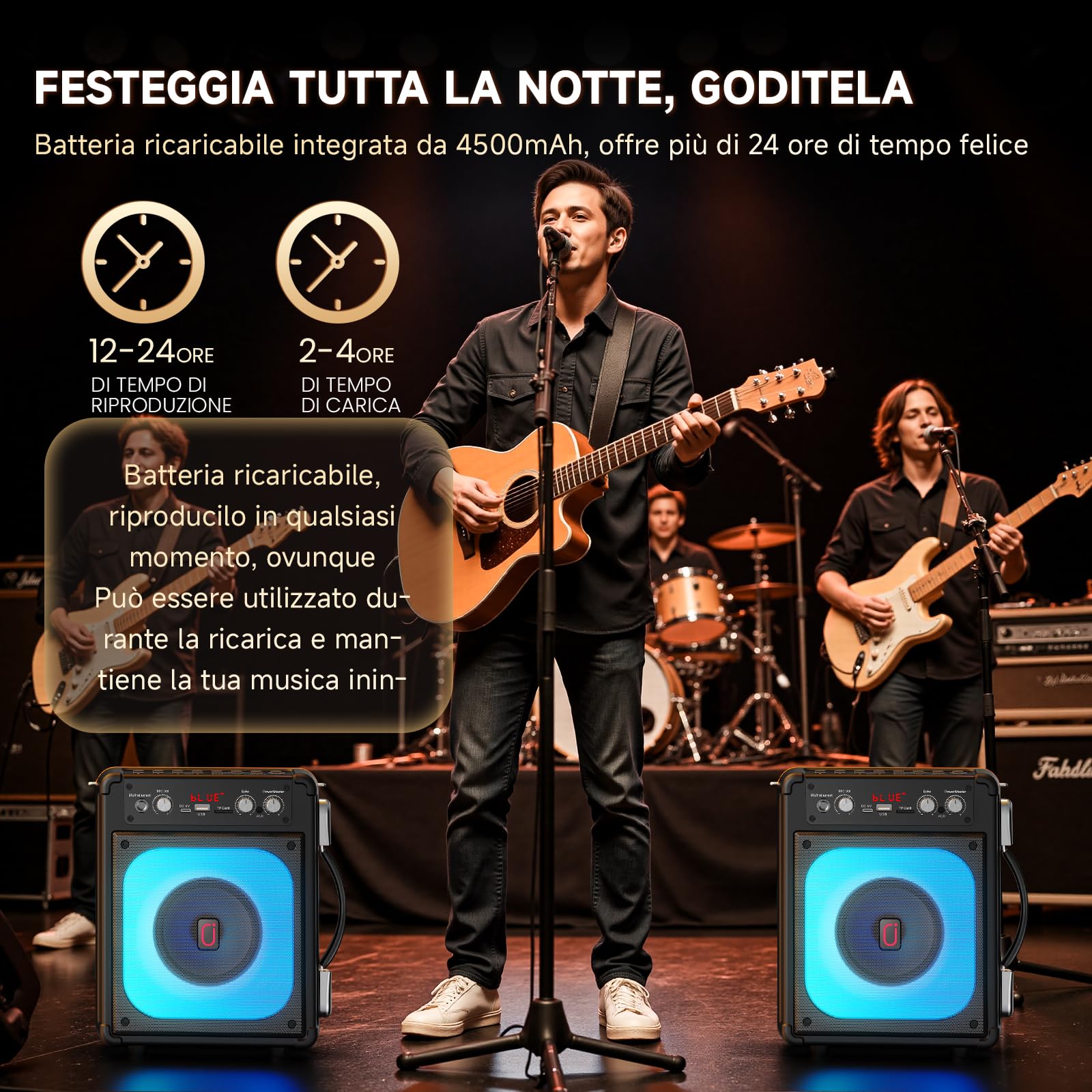 HWWR Karaoke con 2 Microfono, 60W Cassa Bluetooth 5.3 Subwoofer da 6,5, 12 Ore Riproduzione, Karaoke Portatile per Adulti/Bambini con Effetti Luce LED, Festa/Casa/Compleanno